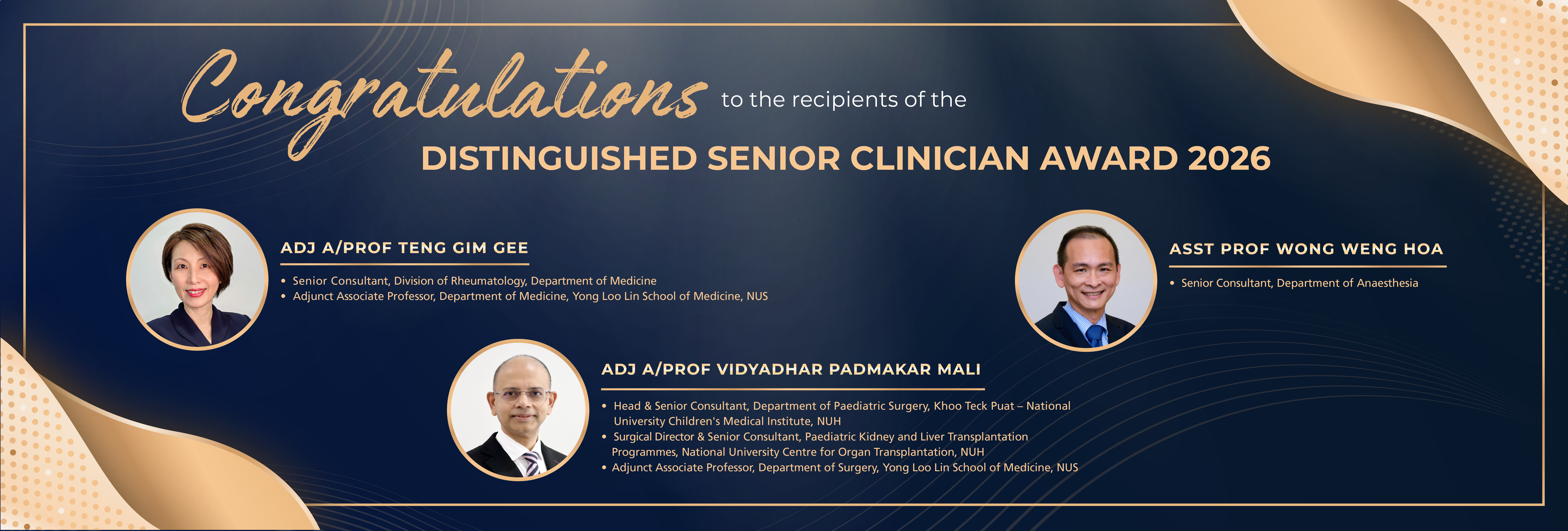 Congratulations to the recipients of the Distinguished Senior Clinician Award 2026!