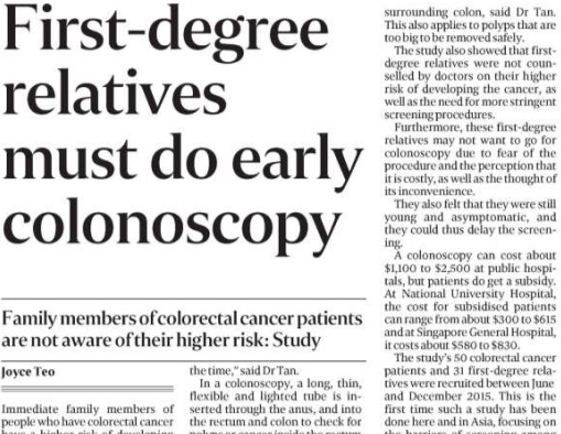 First-degree relatives must do early colonoscopy